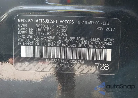 2018 Mitsubishi Mirage Es from USA, damaged, VIN ML32A3HJ2JH006764